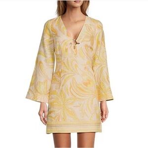 ANTONIO MELANI Yellow Cream Swirl Print Shift Dress